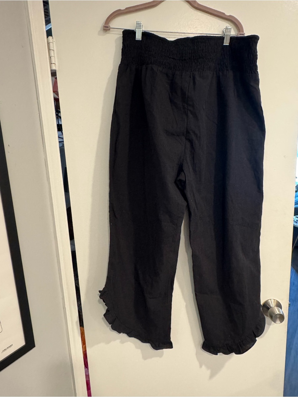 Cupshe Black Smocked Waist Ruffle Hem Pants